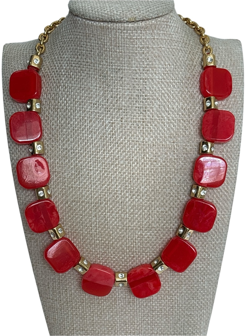 Kate Spade  Red Chunky Acrylic Statement Necklace with Gold Accents